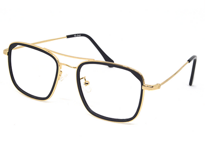 Branded stylish rectangular metal frame in golden black color.