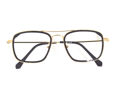 Branded stylish rectangular metal frame in golden black color.