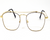 Branded stylish retro round metal frame in golden color.