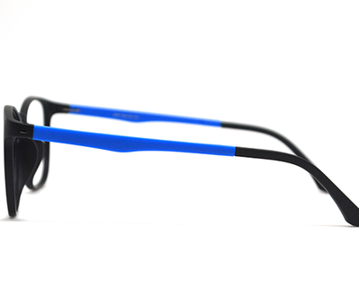 Non-breakable, retro-round frame in TR material for unisex.(Black & blue)