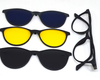 Stylish non breakable TR CATEYE frame with three attachments (Blue, Black & yellow) for Women.  The attachments are UV protection lens. Yellow shade can be used for night driving.