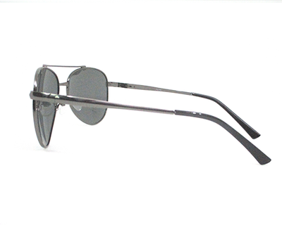 Polarized black lens with grey metal frame ,slightly curve shape.