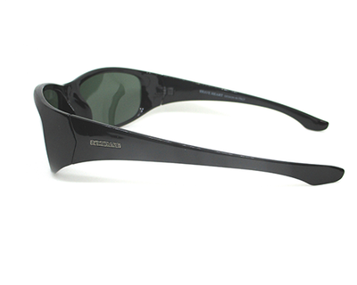 Polarized bottle green lens with black sheet frame (Sports) ,slightly curve shape. Especially, for bike riding.